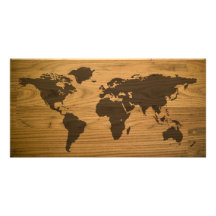 Mapa del mundo texturizado viruta tarjeta con foto personalizada