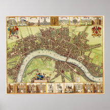 Mapa del siglo XVII de Londres Inglaterra de W. Ho Posters