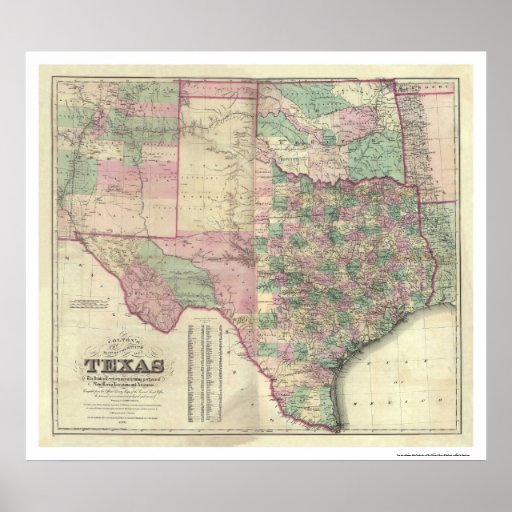 Mapa del territorio de Tejas por Colton 1872 Poster