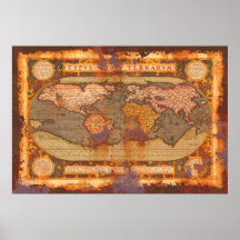 Mapa del Viejo Mundo de Ortelius en estilo oxidado Posters