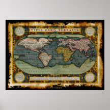 Mapa del Viejo Mundo de Ortelius en estilo rústico Poster