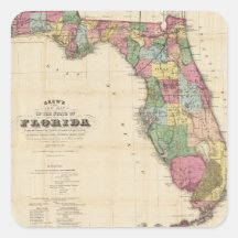 Mapa del vintage de la Florida (1870) Calcomanías Cuadradas