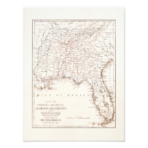 Mapa del vintage de la Florida Alabama Georgia Mis Impresiones Fotográficas