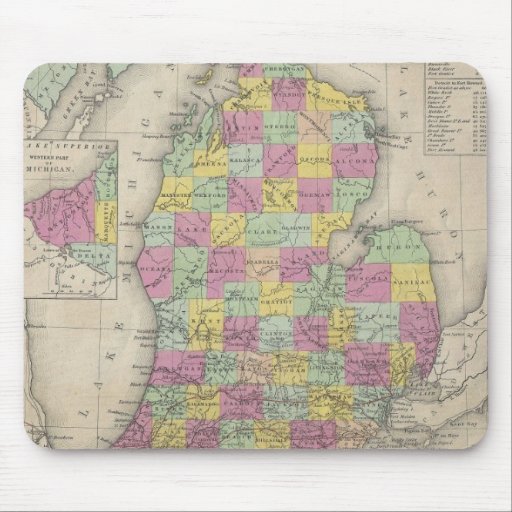 Mapa del vintage de Michigan (1853) Tapete De Raton