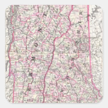 Mapa del vintage de New Hampshire y de Vermont (18 Calcomanía Cuadradas