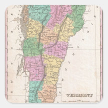 Mapa del vintage de Vermont (1827) Calcomanía Cuadradas Personalizadas