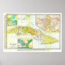 Mapa del vintage del país de Cuba en 1898 Poster