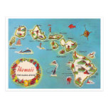 Mapa hawaiano del vintage postal