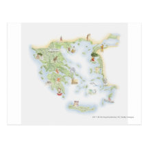 Mapa ilustrado de Grecia antigua Postal