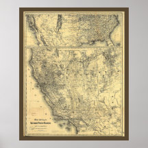 Mapa pacífico meridional del ferrocarril 1875 poster