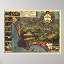 Mapa panorámico 1871 de Los Ángeles California Impresiones