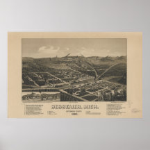 Mapa panorámico antiguo de Bessemer Michigan 1886 Impresiones