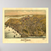 Mapa panorámico antiguo de Beverly Massachusetts 1 Posters