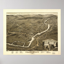 Mapa panorámico antiguo de Claremont New Hampshire Posters