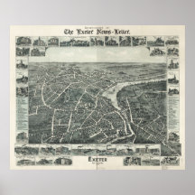 Mapa panorámico antiguo de Exeter New Hampshire 18 Poster