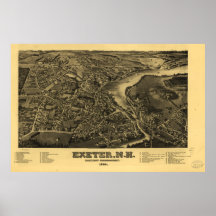Mapa panorámico antiguo de Exeter New Hampshire 18 Poster