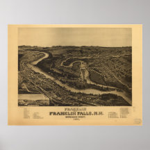 Mapa panorámico antiguo de Franklin New Hampshire  Poster