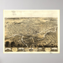 Mapa panorámico antiguo de fuerte Wayne Indiana 18 Poster