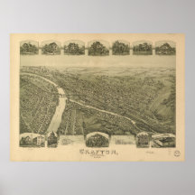 Mapa panorámico antiguo de Grafton W. Virginia 189 Poster