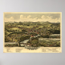 Mapa panorámico antiguo de Henniker New Hampshire  Posters