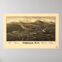 Mapa panorámico antiguo de Hinsdale New Hampshire  Posters
