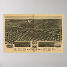Mapa panorámico antiguo de Kearney Nebraska 1889 Poster