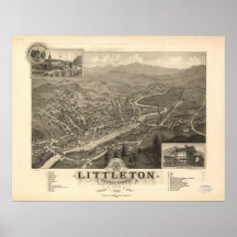 Mapa panorámico antiguo de Littleton New Hampshire Poster