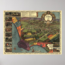 Mapa panorámico antiguo de Los Ángeles California  Posters