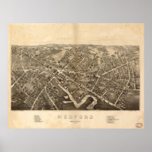Mapa panorámico antiguo de Medford Massachusetts 1 Poster