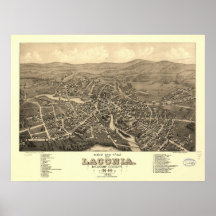 Mapa panorámico antiguo de New Hampshire 1883 del  Poster