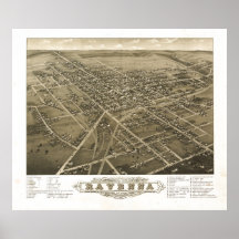 Mapa panorámico antiguo de Ravena Ohio 1882 Impresiones