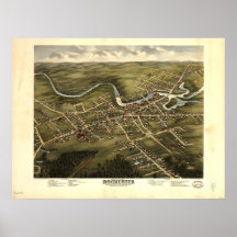 Mapa panorámico antiguo de Rochester New Hampshire Poster