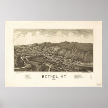 Mapa panorámico antiguo de Vermont 1886 del Bethel Poster
