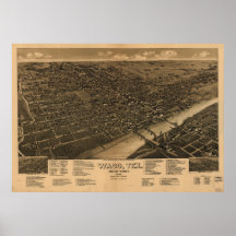 Mapa panorámico antiguo de Waco Tejas 1886 Posters