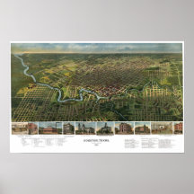 Mapa panorámico de Houston TX DIGITAL VUELTO A MEZ Posters