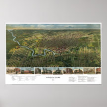 Mapa panorámico de Houston TX DIGITAL VUELTO A MEZ Posters