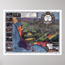Mapa panorámico de Los Ángeles CA DIGITAL VUELTO A Posters