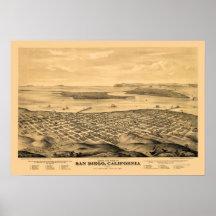 Mapa panorámico de San Diego CA DIGITAL VUELTO A M Posters