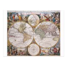 Mapa polar del hemisferio doble tarjeta postal