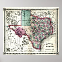 Mapa viejo 1866 de Tejas Impresiones