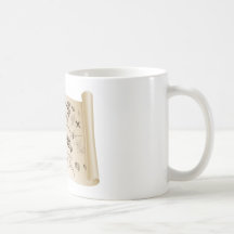 Mapa viejo del tesoro en voluta taza de café