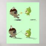 Mapache lindo del pájaro que cerca el poster del p
