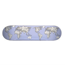 Mapas del mundo en azules cielos tabla de patinar