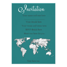 Mapas del mundo en turquesa invitacion personalizada