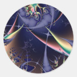 Mar profundo I · Arte del fractal · Azul Etiquetas Redondas