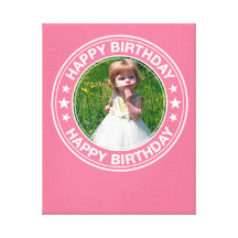 Marco del feliz cumpleaños en rosa impresiones de lienzo