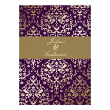 Marfil Deep Purple del oro del damasco del deslumb Invitaciones Personalizada