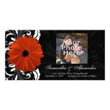 Margarita anaranjada del Gerbera con la voluta bla Tarjeta Con Foto Personalizada