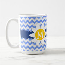 Margarita de la primavera; Modelo azul de Chevron Tazas De Café