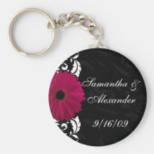 Margarita fucsia del Gerbera de la voluta con blan Llaveros